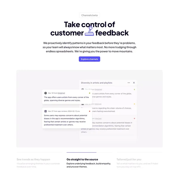 Customer Insights Hub — Dovetail - Landing design inspiration