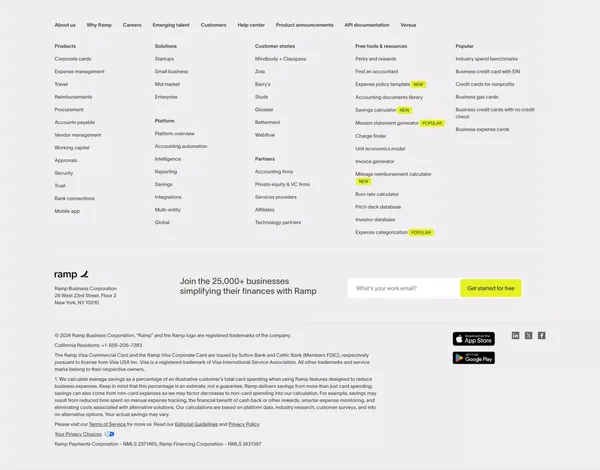 Spend Management, Corporate Cards & Accounts Payable Solutions | Ramp - Landing design inspiration