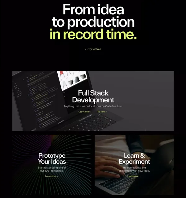 CodeSandbox: Code, Review and Deploy in Record Time - Landing design inspiration