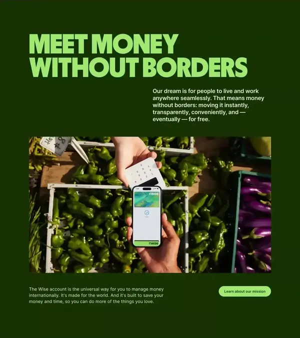 Wise: the international account | Money without borders - Landing design inspiration