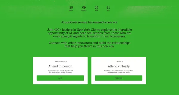 Pioneer by Fin | A summit for AI customer service leaders - Landing design inspiration