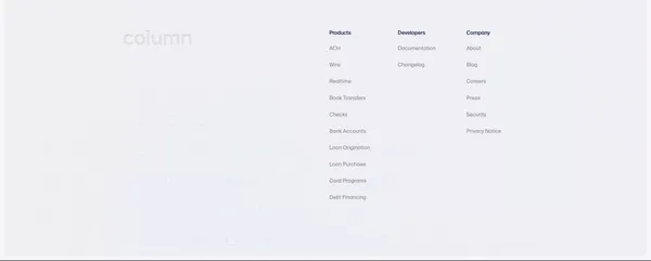 Column — The developer infrastructure bank - Landing design inspiration