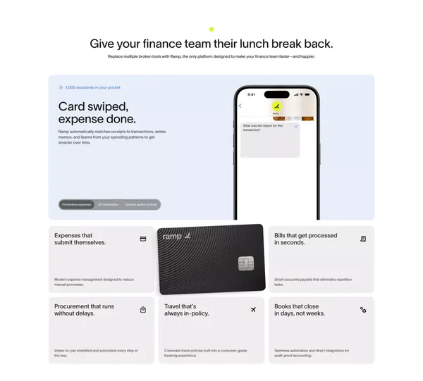 Spend Management, Corporate Cards & Accounts Payable Solutions | Ramp - Landing design inspiration