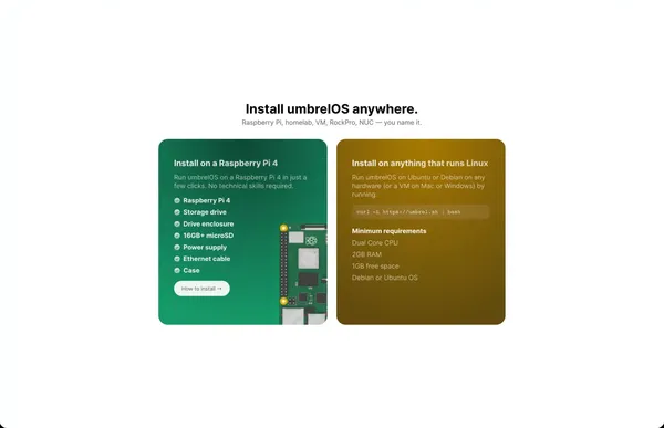Umbrel — The ultimate home server and OS for self-hosting - Landing design inspiration