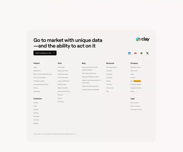 Clay |  Go to market with unique data — and the ability to act on it - Landing design inspiration