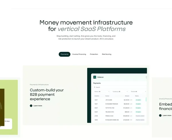 Aria – Build better B2B payment experiences - Landing design inspiration