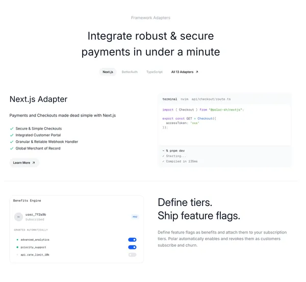 Polar — Monetize your software with ease | Polar - Landing design inspiration