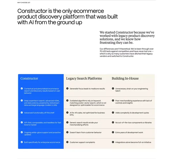 AI Ecommerce Search and Product Discovery | Constructor - Landing design inspiration