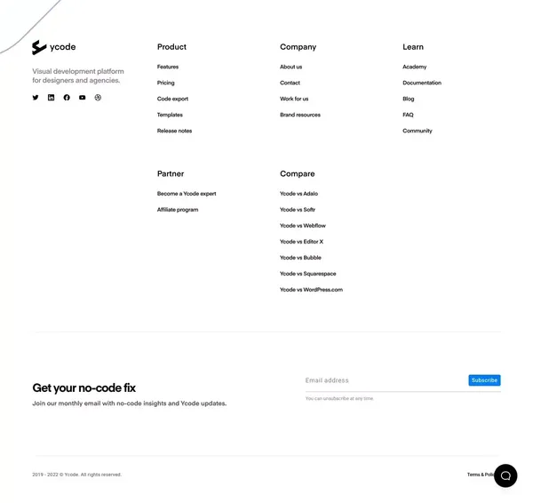 Visual development platform for designers and agencies - Ycode - Landing design inspiration