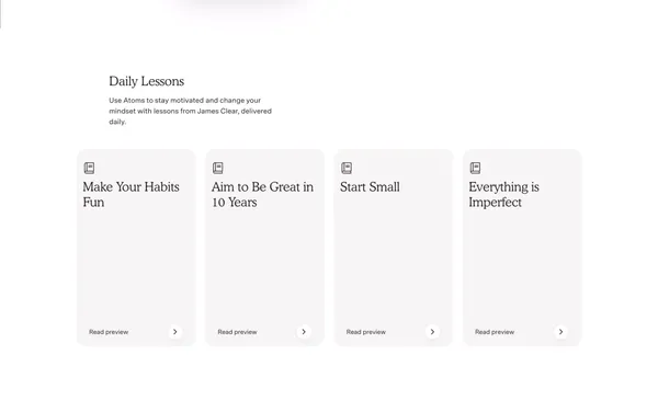 Atoms. The official Atomic Habits app - Landing design inspiration