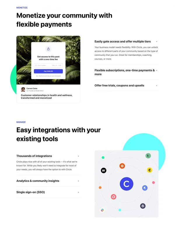 Circle: The all-in-one community platform for creators and brands - Landing design inspiration