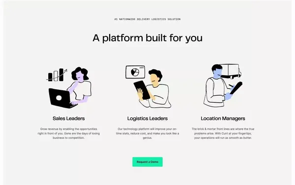 Curri | Delivery logistics for the built world - Landing design inspiration