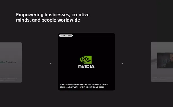 Free Text to Speech & AI Voice Generator | ElevenLabs - Landing design inspiration