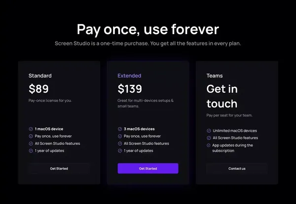 Screen Studio — Beautiful screen recordings in minutes - Landing design inspiration