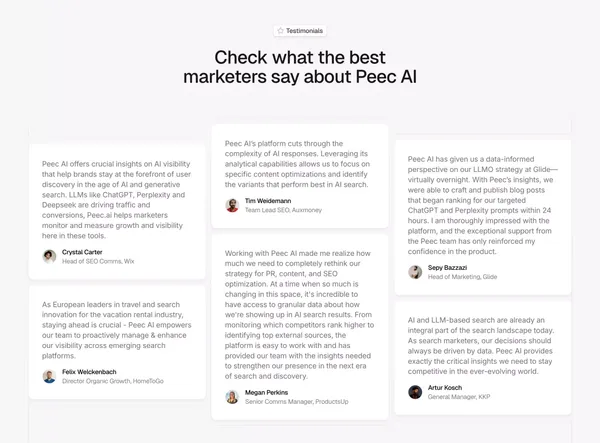 Peec AI - AI Search Analytics for Marketing Teams - Landing design inspiration