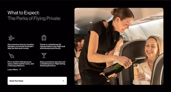 Book by the seat | The Private Jet Experience | Aero™ - Landing design inspiration