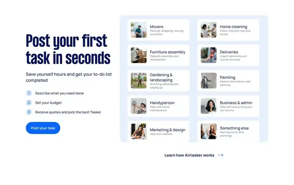Hire skilled people & earn extra money today on Airtasker.com/us | Airtasker US - Landing design inspiration
