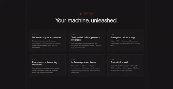 Rig - Local-First AI Coding Assistant - Landing design inspiration
