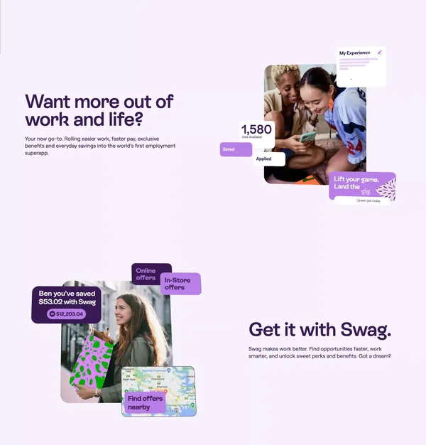 Swag: The All-in-one Superapp For Smarter Work, Career & Life. - Landing design inspiration