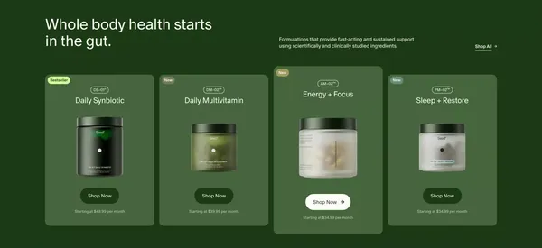 Seed • Whole Body Health Starts in the Gut - Landing design inspiration