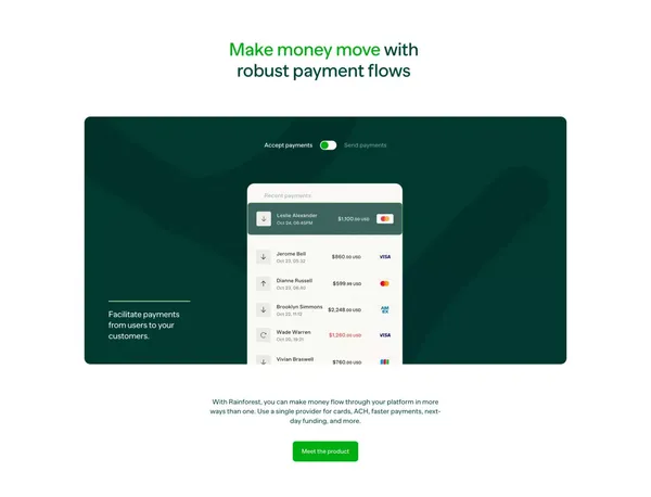 Rainforest | Payments processing for software companies - Landing design inspiration