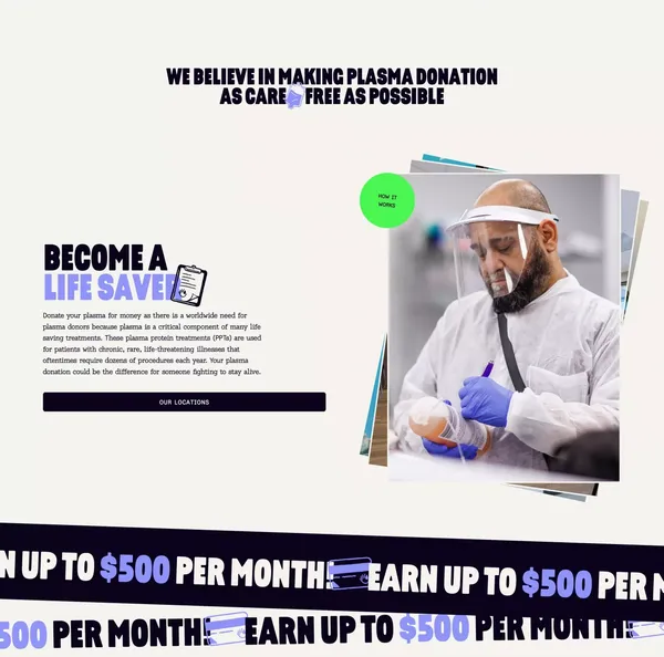 Donate Plasma For Money At Olgam Life Plasma Donation Center - Landing design inspiration