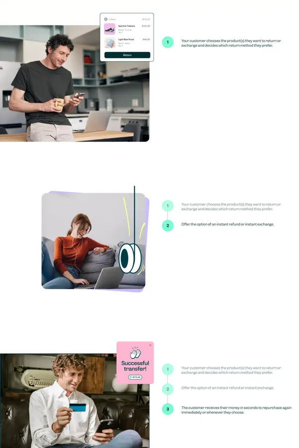 Increase your sales with instant returns and exchanges - Landing design inspiration