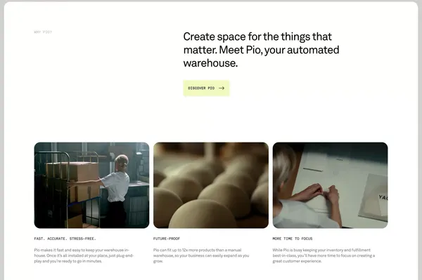 Pio© | Warehouse Automation - Free Your Business - Landing design inspiration