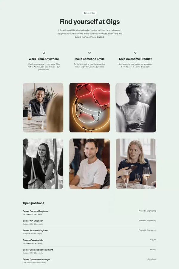 Gigs - Connectivity for your customers - Landing design inspiration