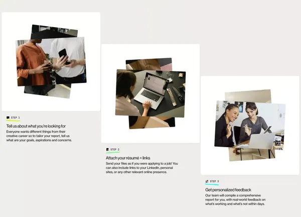 Real feedback for creative industry job applications | SuperHi.cv - Landing design inspiration