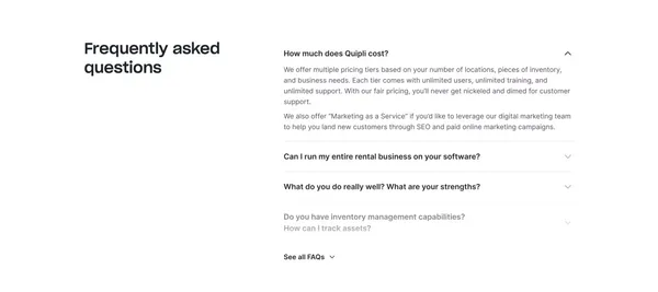 Equipment Rental Software & Inventory Management | Quipli - Landing design inspiration