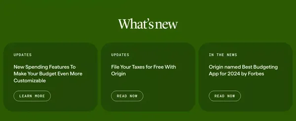 Origin - Budget, Track Spend, Invest, and Get Advice - Landing design inspiration
