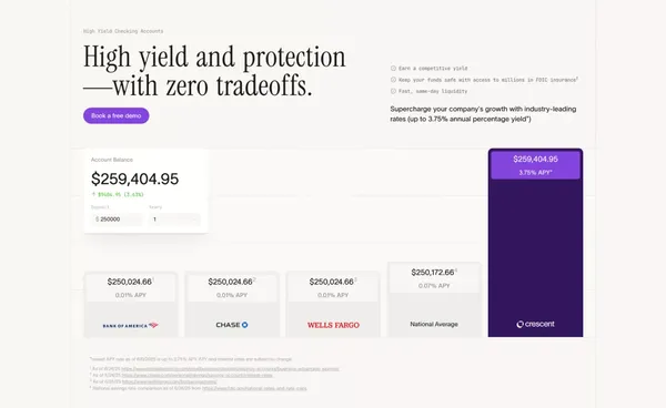 Crescent: High interest business banking with maximum protection - Landing design inspiration