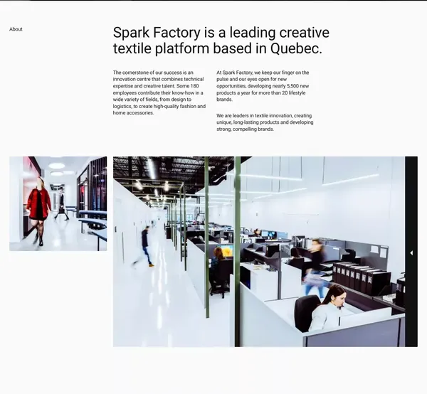 Spark Factory | Leading apparel fashion and decor manufacturer in Quebec | Spark Factory - Landing design inspiration