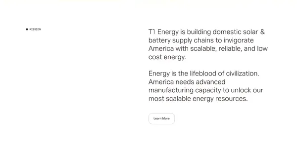 T1 Energy - Landing design inspiration