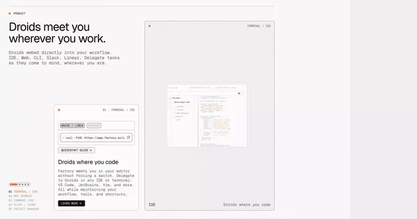 Factory | Agent-Native Software Development - Landing design inspiration