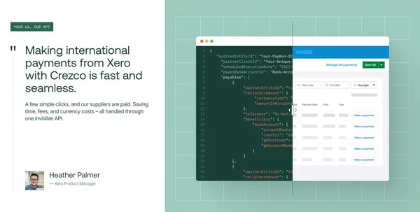 Crezco: Embedded Payments API - Crezco - Landing design inspiration