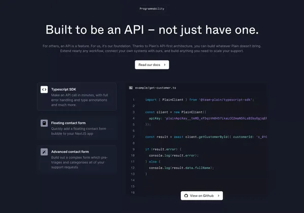 Plain - Support for developers - Landing design inspiration