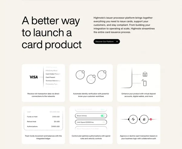 Highnote | Most Modern Card Issuer Processor and Program Management Platform - Landing design inspiration