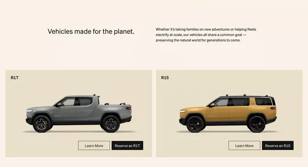 Rivian - Electric Adventure Vehicles - Landing design inspiration