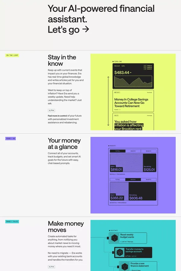 AI to make more of your money | Era - Landing design inspiration