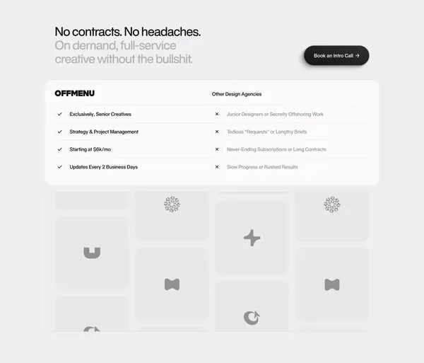 OFF MENU | Full-Service Creative Partner for Fast Moving Teams - Landing design inspiration