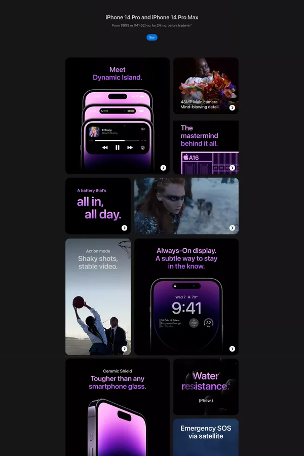 iPhone 14 Pro and iPhone 14 Pro Max - Apple - Landing design inspiration