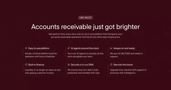 AI Agents for Account Receivables & Working Capital Solutions | Daylit - Landing design inspiration