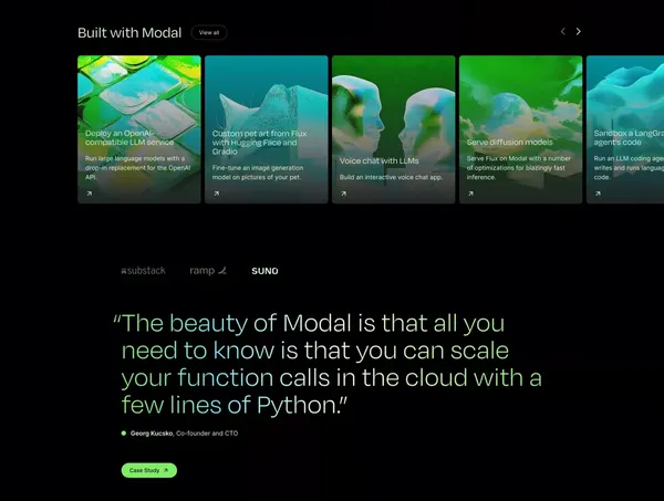 Modal: Serverless cloud infrastructure for AI, ML, and data - Landing design inspiration