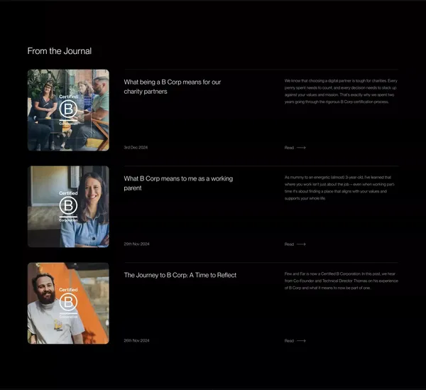 Few and Far — We help charities make our world a better place - Landing design inspiration