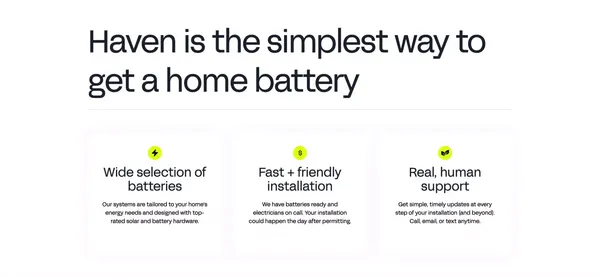 Haven Energy - Residential Energy Storage - Landing design inspiration