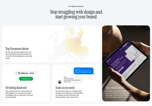 Unikorns® Work | Creative department for brands without in-house capacity - Landing design inspiration