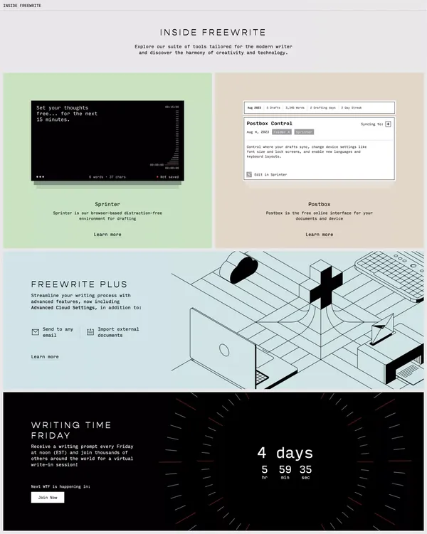 Freewrite: Distraction-Free Writing Tools - Landing design inspiration