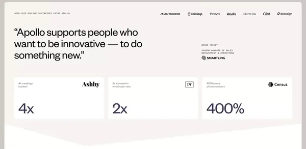 B2B Sales Platform Powered by AI | Apollo - Landing design inspiration